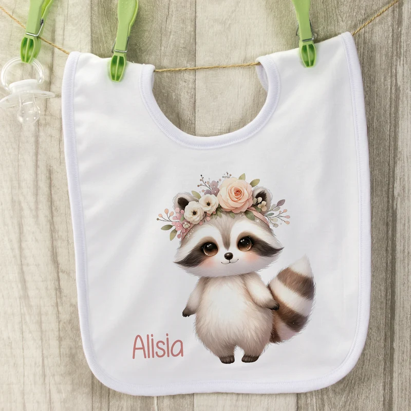 Baby Lätzchen Waschbär mit Blumenkranz