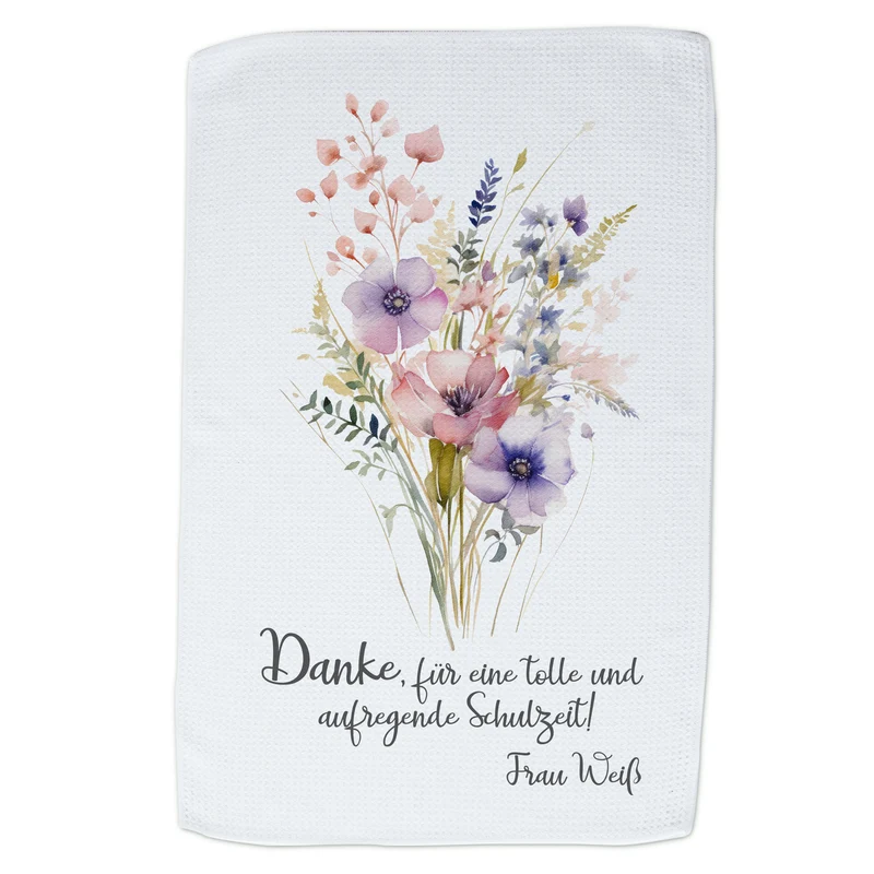 Geschirrtuch mit Blumenmotiv - Danke für die schöne Zeit