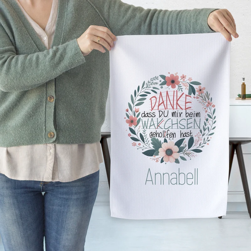 Geschirrtuch mit Blumenmotiv - Dankbarkeit fürs Helfen