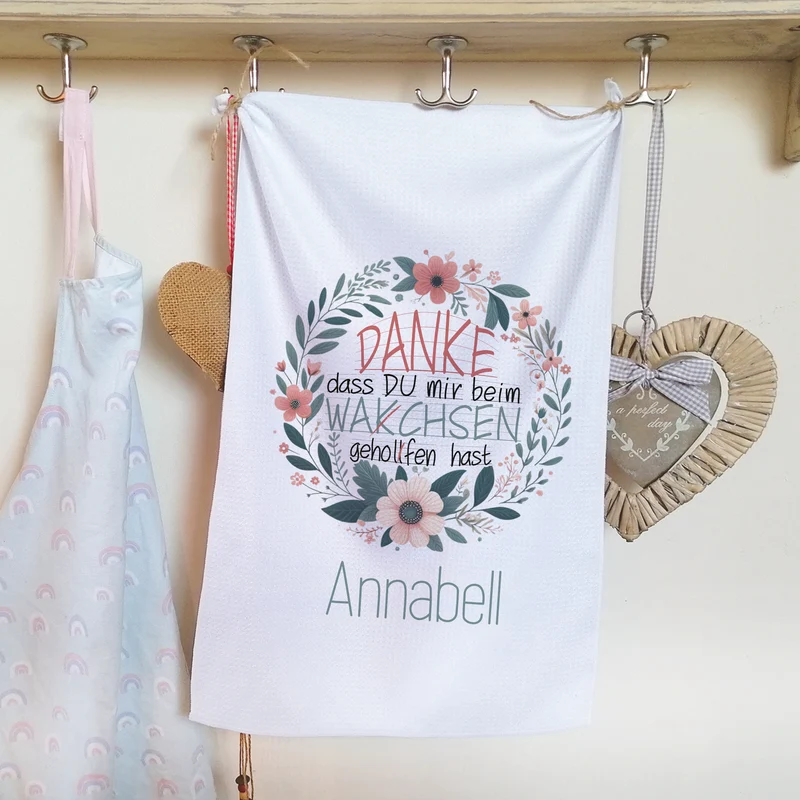 Geschirrtuch mit Blumenmotiv - Dankbarkeit fürs Helfen