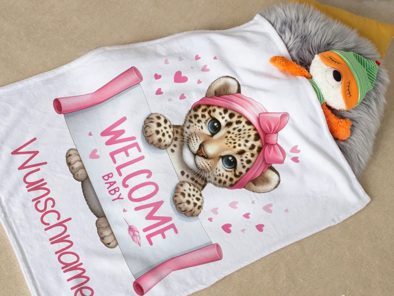 Babydecke mit Leoparden-Motiv in rosa