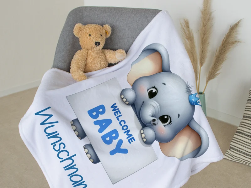 Babydecke mit Elefant in Blau