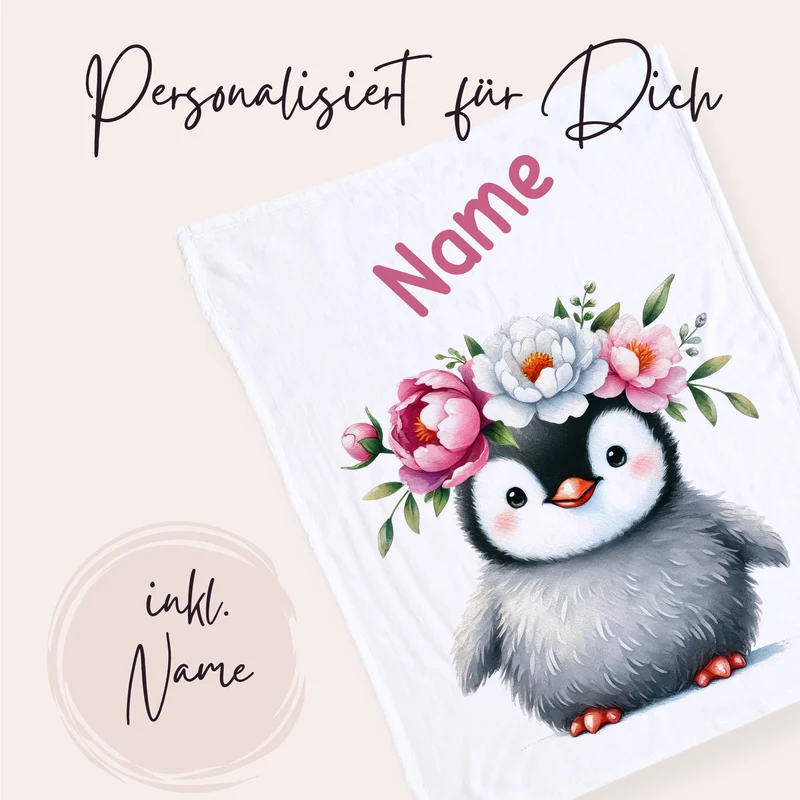 Babydecke mit Pinguin-Motiv