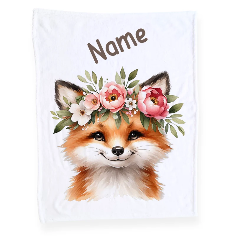 Babydecke Fuchs mit Blumenkranz