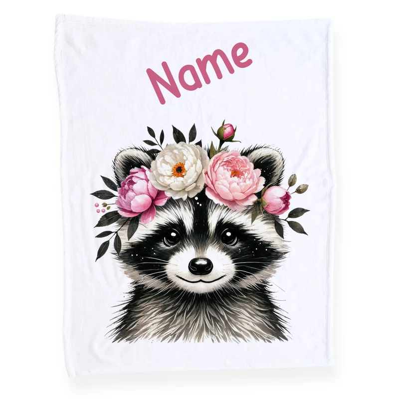 Babydecke Waschbär mit Blumen