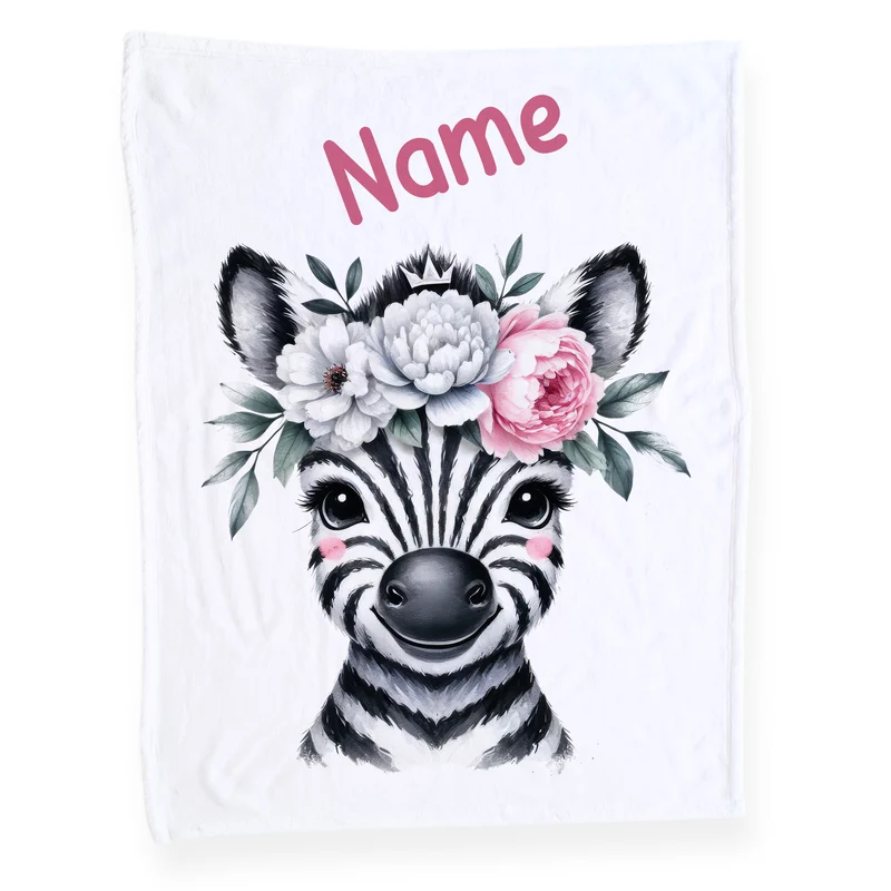 Babydecke Zebra mit Blumen