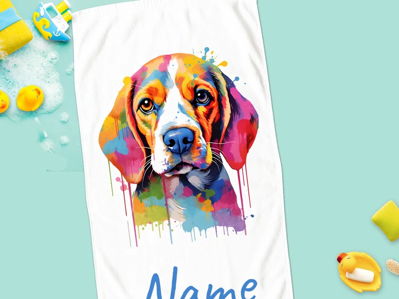 Handtuch Beagle mit Namen personalisiert
