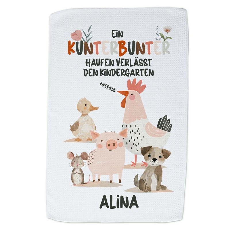 Geschirrtuch Kunterbunt - Ein fröhlicher Abschied aus dem Kindergarten