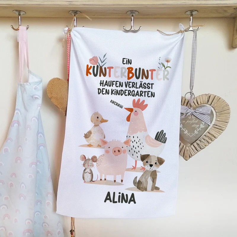 Geschirrtuch Kunterbunt - Ein fröhlicher Abschied aus dem Kindergarten