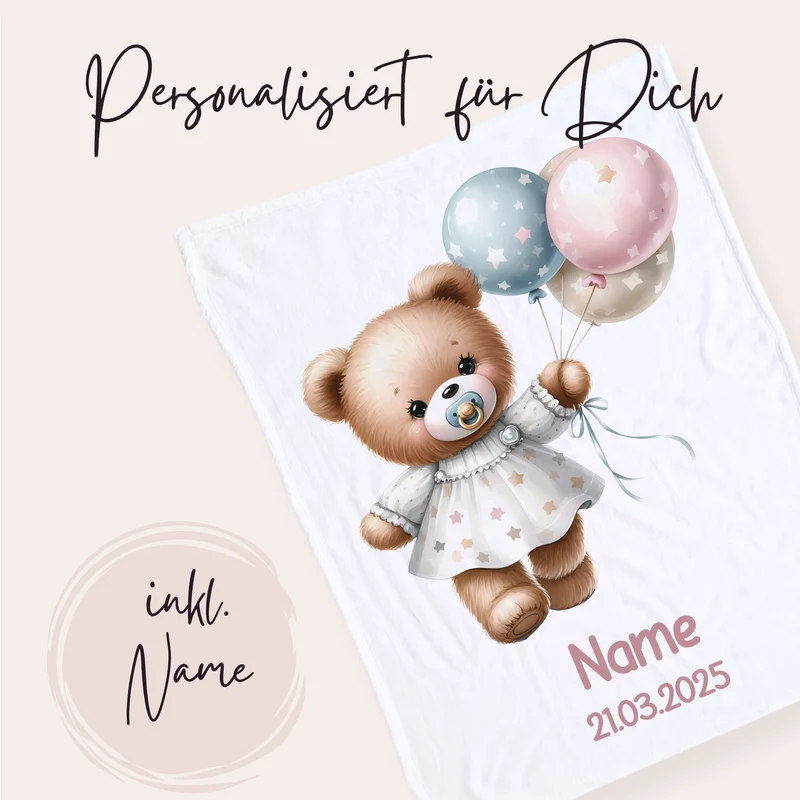 Babydecke mit Teddybär und Ballons