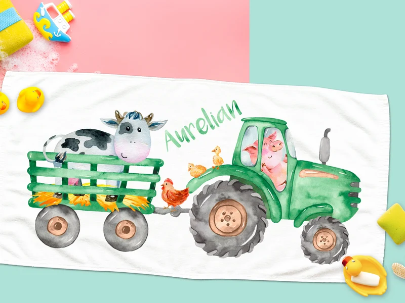 Handtuch Traktor mit Kuh