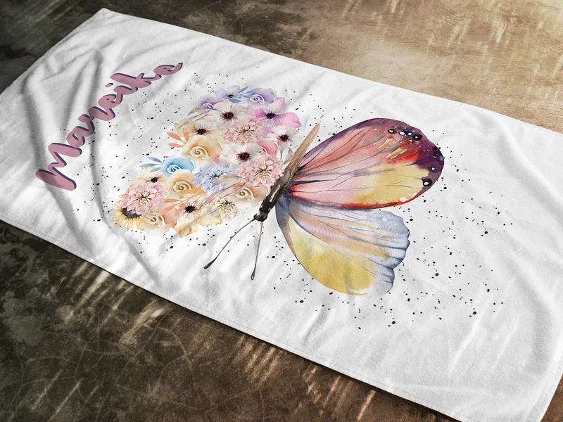 Handtuch mit Schmetterling und Blumen