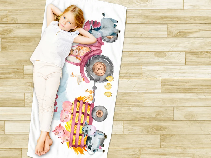 Handtuch Traktor mit Tieren