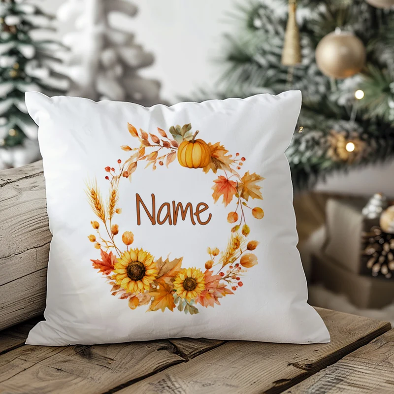 Kissenbezug mit Sonnenblumen und Herbstkranz