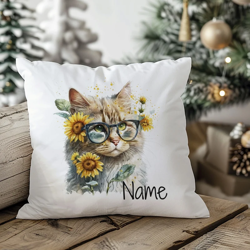 Kissenbezug Katze mit Sonnenblumen