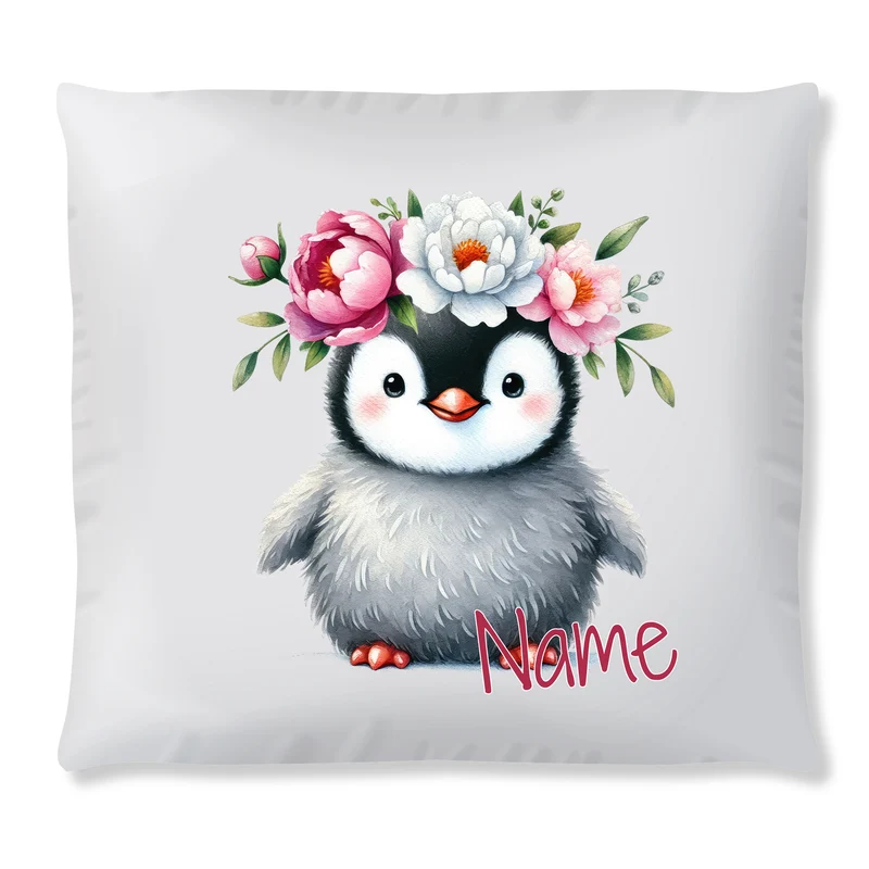 Kissen Pinguin mit Blumen