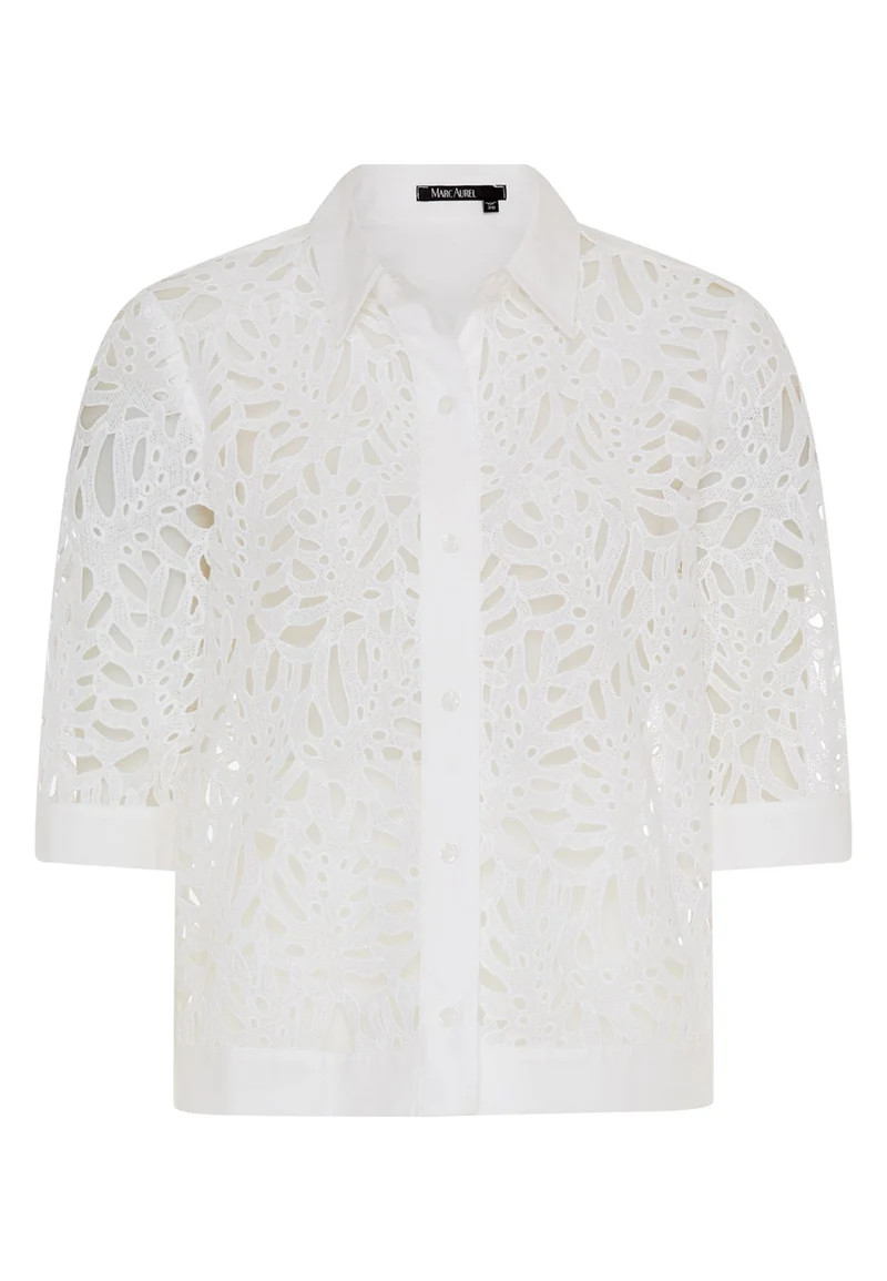 Spitzen-Bluse mit Popeline-Besatz