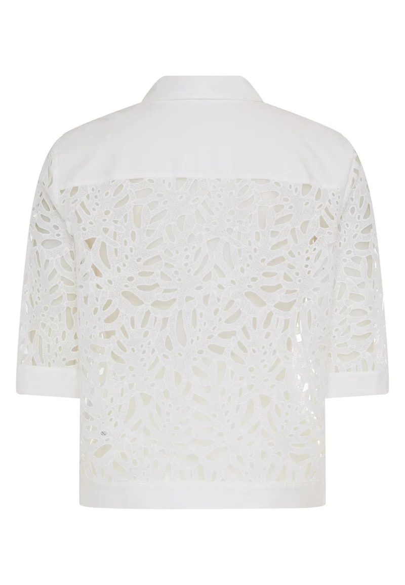 Spitzen-Bluse mit Popeline-Besatz