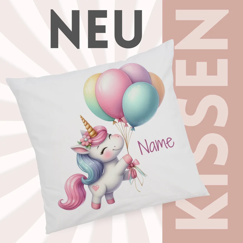 Kissenbezug Einhorn mit Ballons