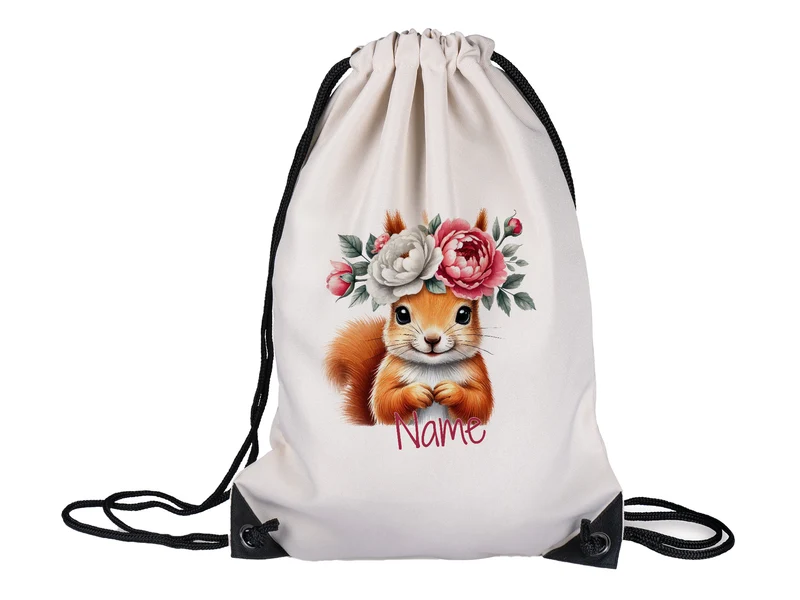 Turnbeutel Eichhörnchen mit Blumen