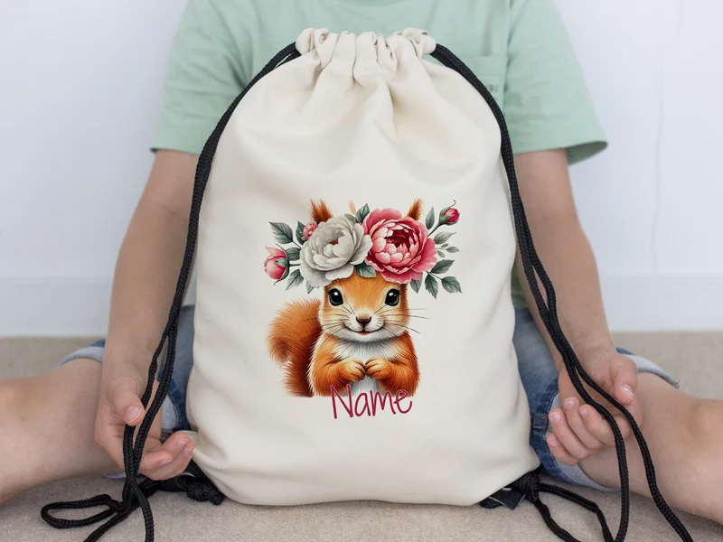 Turnbeutel Eichhörnchen mit Blumen
