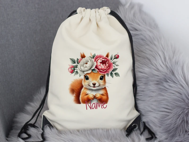 Turnbeutel Eichhörnchen mit Blumen