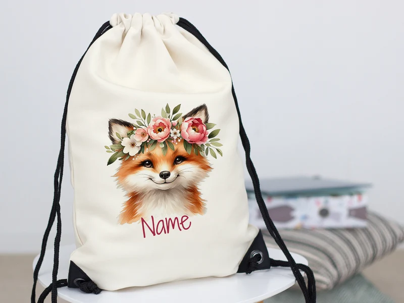 Turnbeutel Fuchs mit Blumen