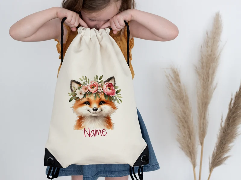 Turnbeutel Fuchs mit Blumen