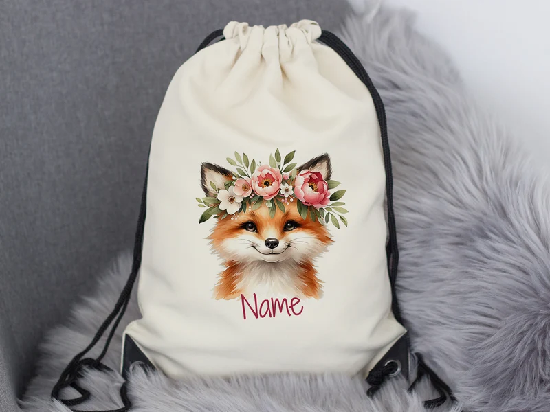 Turnbeutel Fuchs mit Blumen