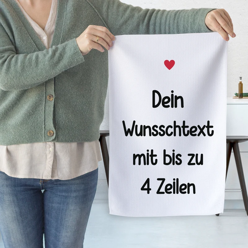 Geschirrtuch mit Wunschtext & Herz