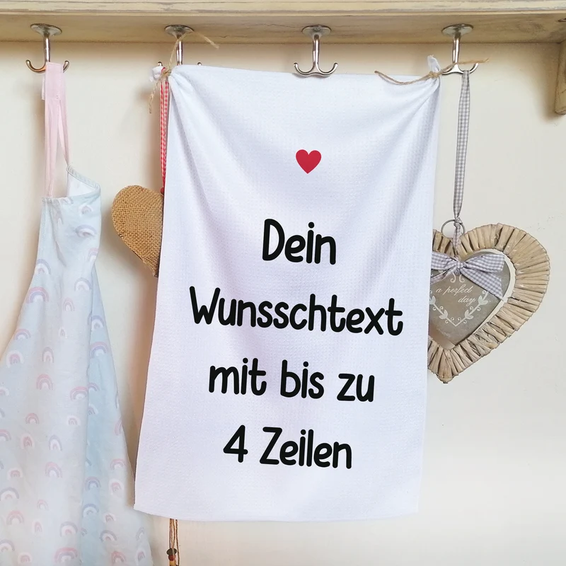 Geschirrtuch mit Wunschtext & Herz