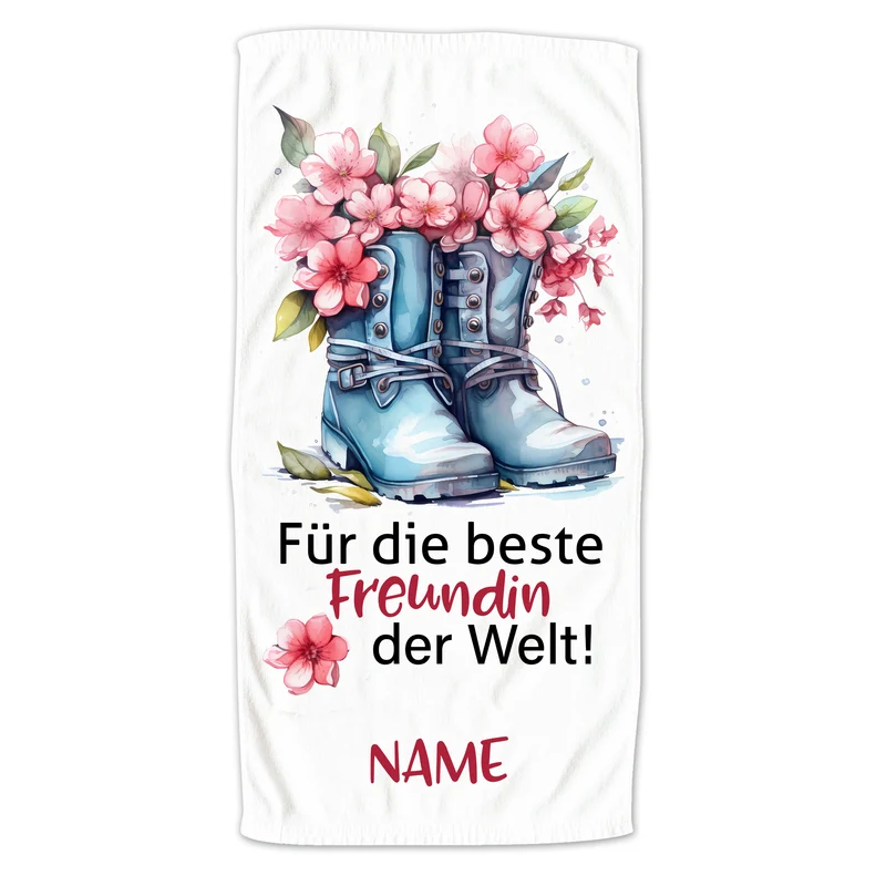 Handtuch mit Blumen und Stiefeln