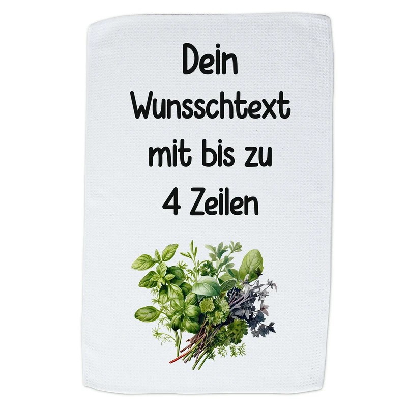 Geschirrtuch Kräuter - Wunschtext bis zu 4 Zeilen
