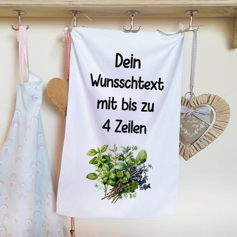 Geschirrtuch Kräuter - Wunschtext bis zu 4 Zeilen