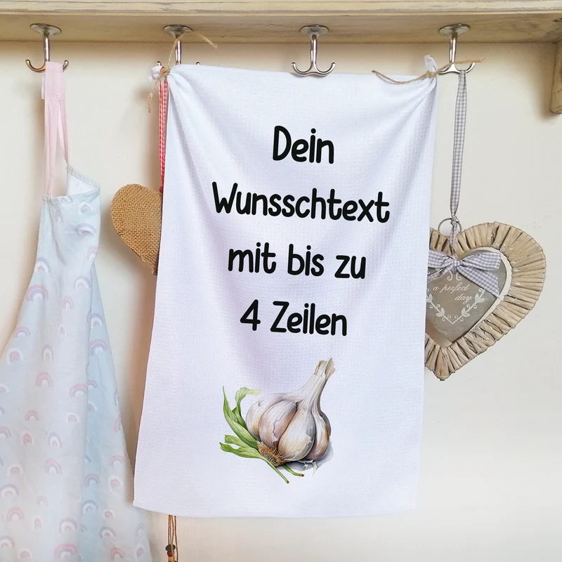 Geschirrtuch Knoblauch - Wunschtext bis zu 4 Zeilen