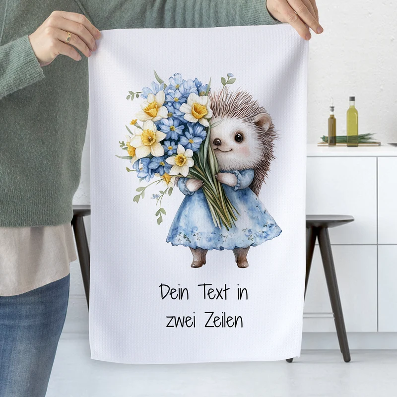 Geschirrtuch Igel mit Blumen