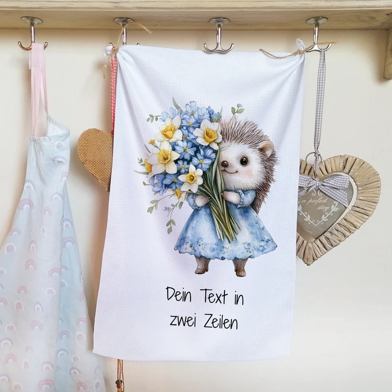 Geschirrtuch Igel mit Blumen