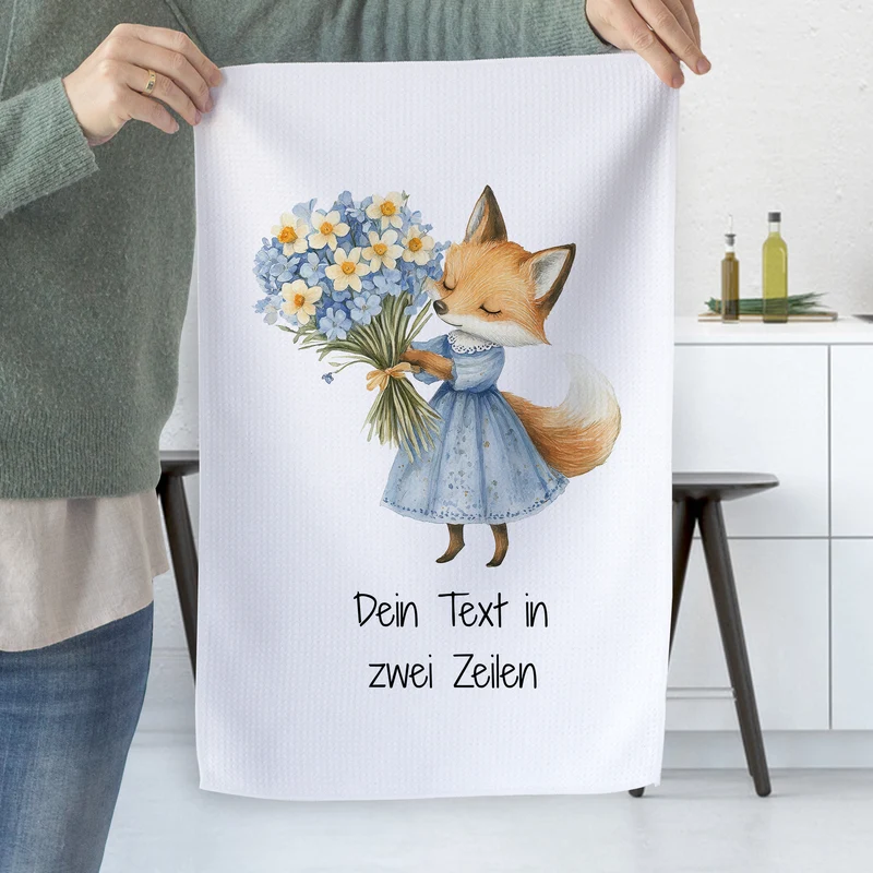 Geschirrtuch Fuchs mit Blumen
