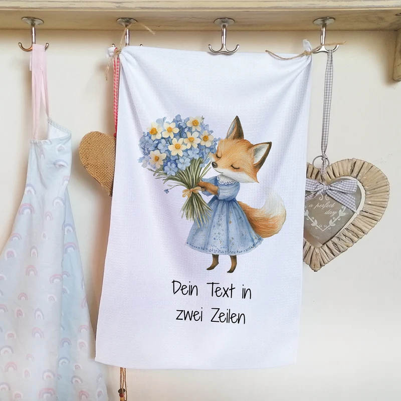 Geschirrtuch Fuchs mit Blumen