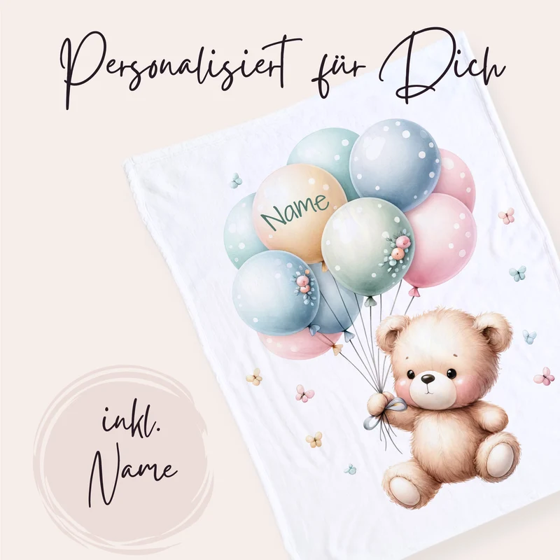 Babydecke Bär mit Ballons