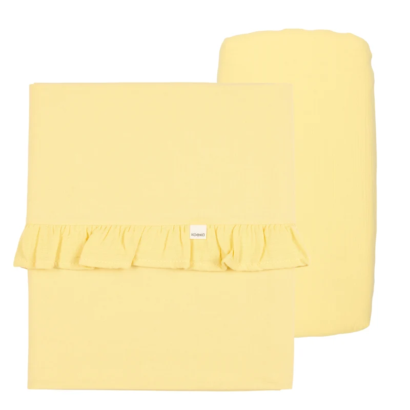 Bassinet sheet and fitted sheet ruffle combi pack honey