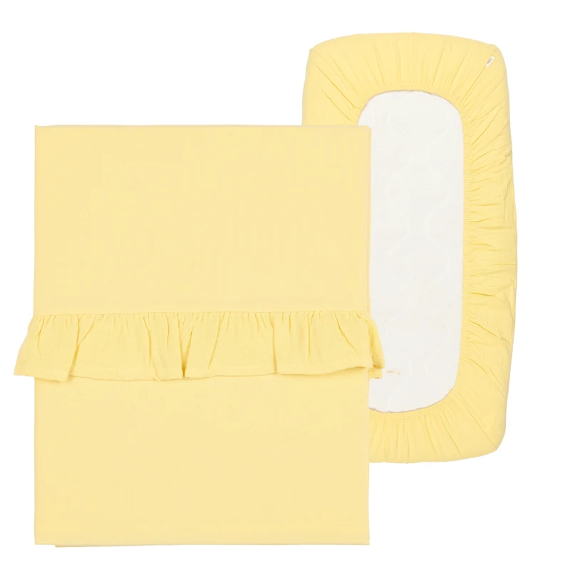 Bassinet sheet and fitted sheet ruffle combi pack honey