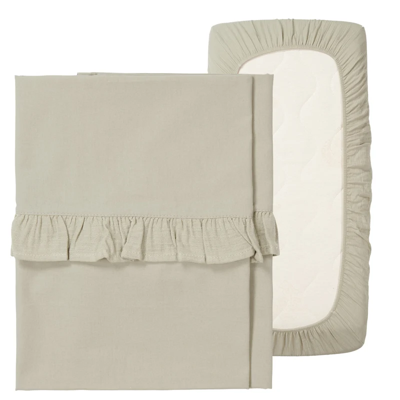 Bassinet sheet and fitted sheet ruffle combi pack sage