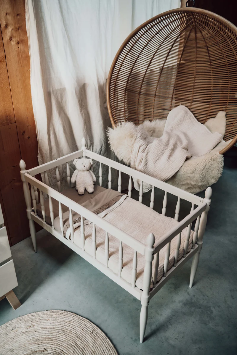 Cot sheet and fitted sheet ruffle combi pack Faro caffe