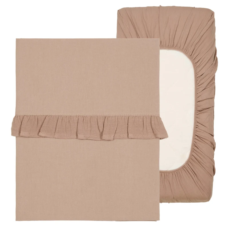Cot sheet and fitted sheet ruffle combi pack Faro caffe