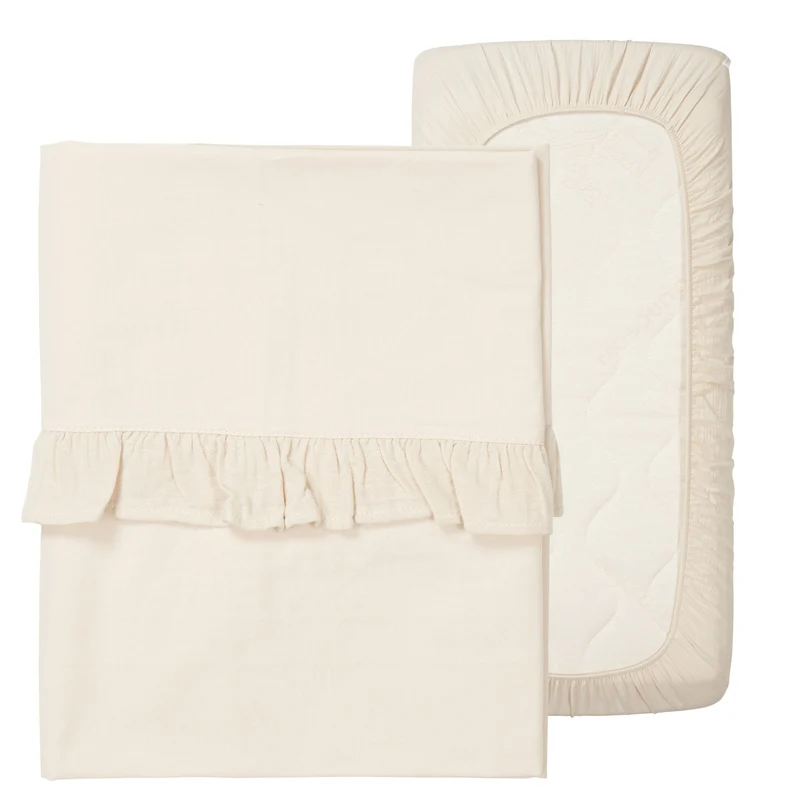 Cot sheet and fitted sheet ruffle combi pack Faro warm white