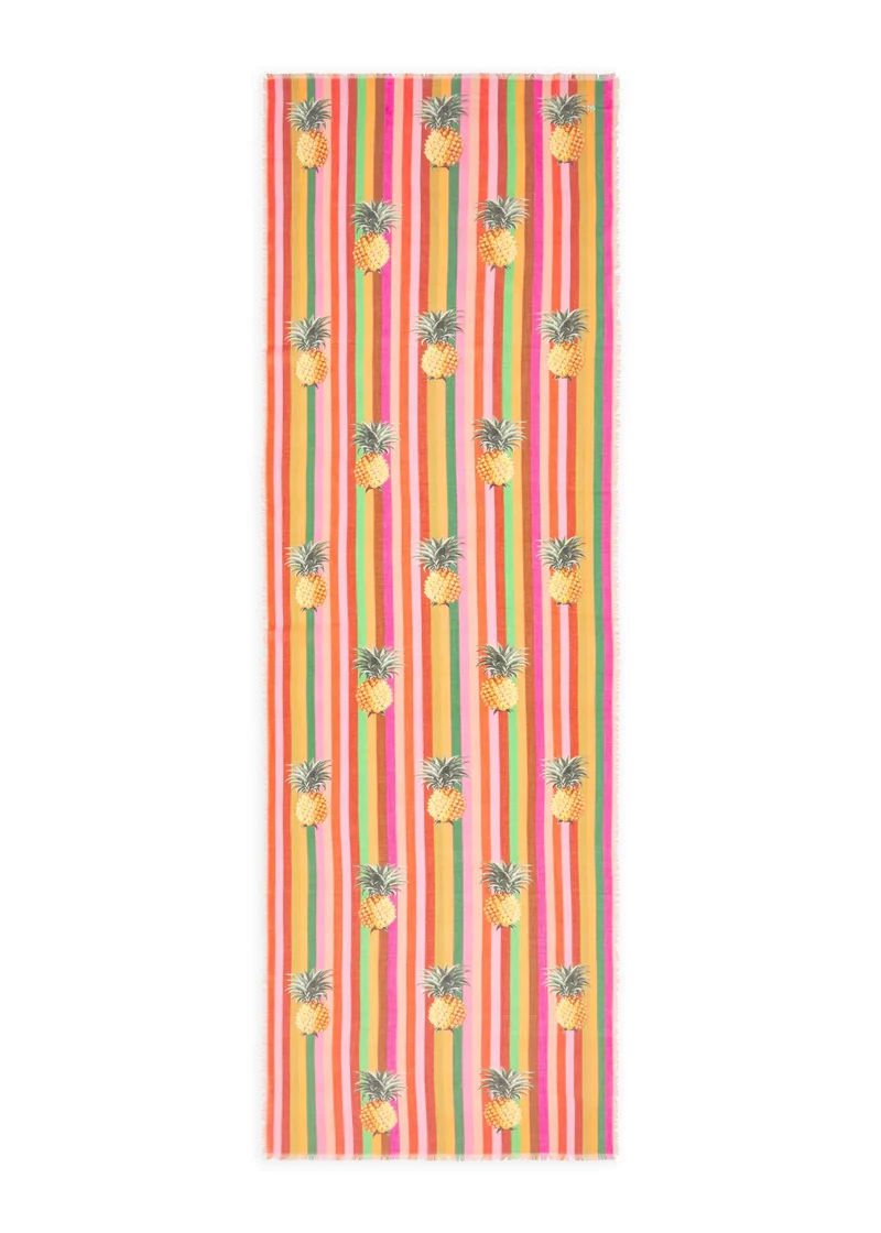 Leichter Schal aus Baumwolle mit Streifen und Ananas-Motiven