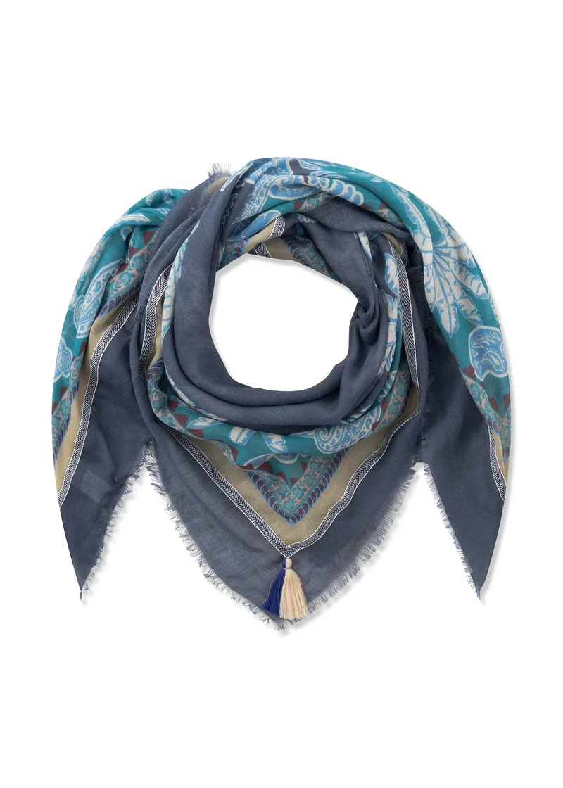 Tuch aus Baumwollmischung mit Palmenmotiven und Quasten