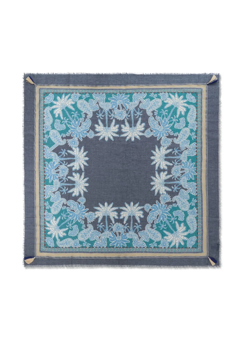 Tuch aus Baumwollmischung mit Palmenmotiven und Quasten