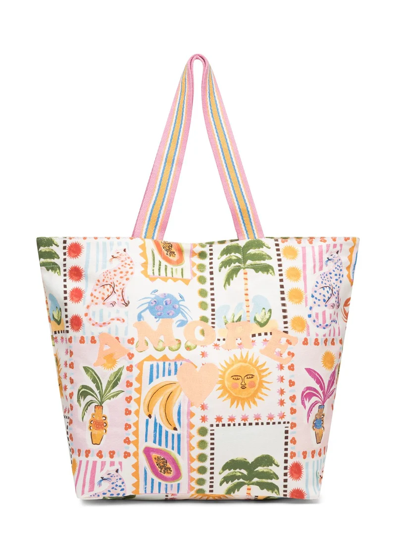 Shopper aus Canvas mit Mustermix und AMORE-Stickerei